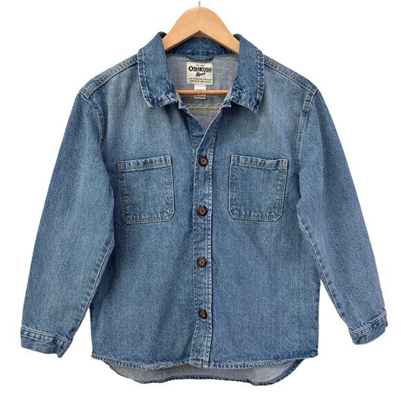 Oshkosh Bgosh Button Up Long Sleeve Denim Shirt Sz 14A Girls Shacket Heavyweight - Picture 1 of 8